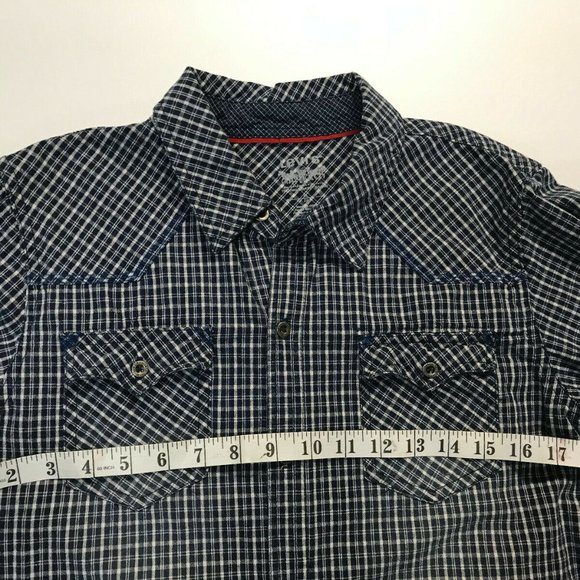 Levi's Two Horse Brand Blue Plaid Button Down Youth Size Western Shirt - Picture 3 of 5